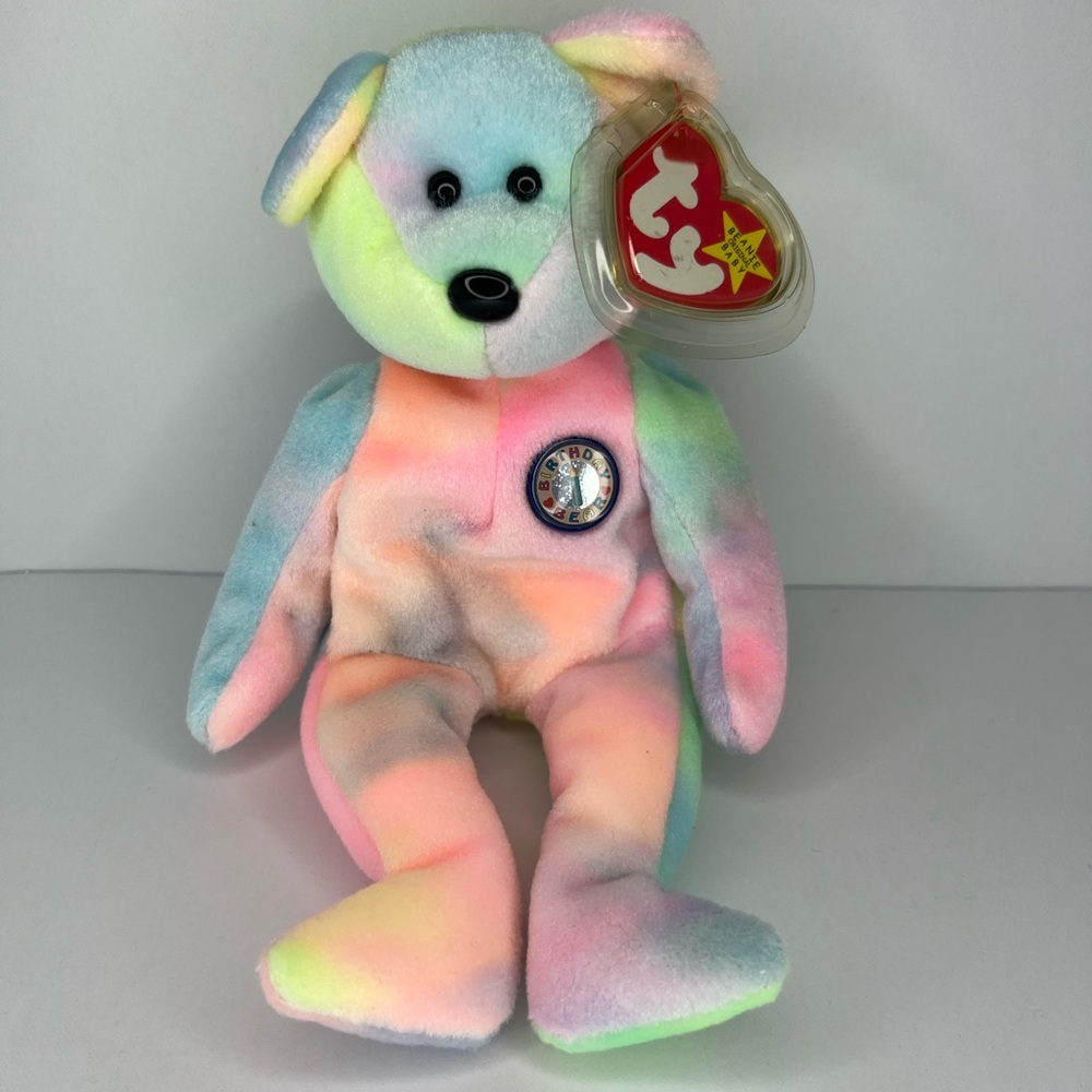 Ty Blue and Pink Stuffed Animal Bear with Soft Plush Texture